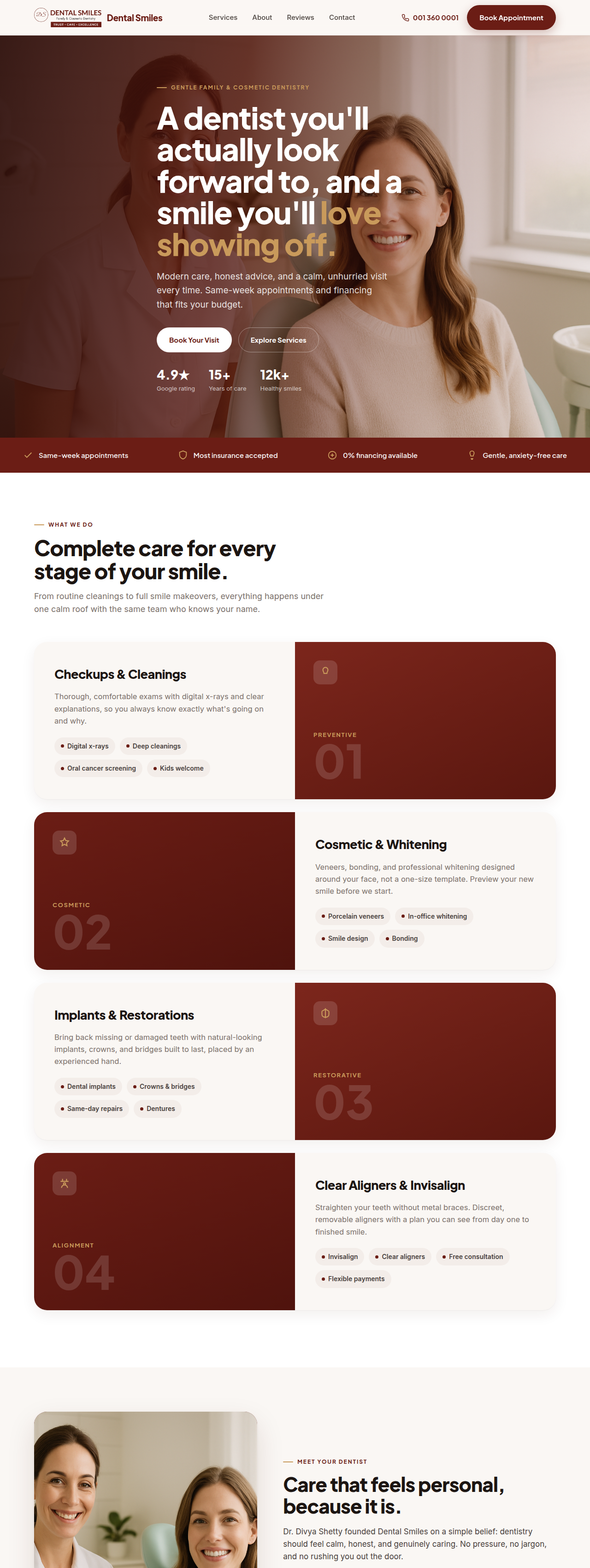 After: the redesigned dental homepage our engine built